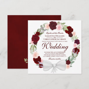 Convites Coroa Floral Aquarela Casamento Vermelho Burgundy