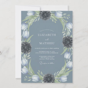 Convites Coroa Floral Azul Ardósia Casamento