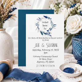 Convites Coroa Floral Azul Dois se Tornam Um Casamento 