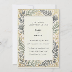 Convites Coroa Floral Azul Dourado Casamento