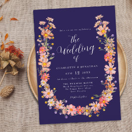 Convites Coroa Floral Azul Marinho Casamento de Outono