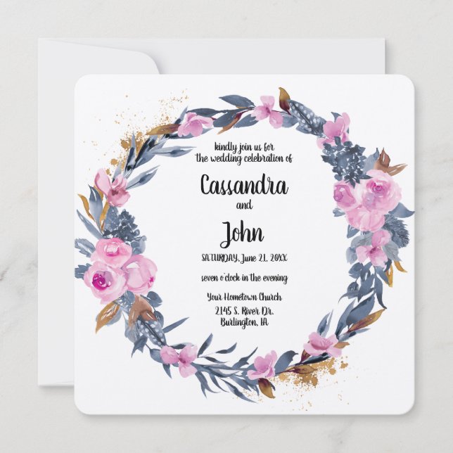 Convites Coroa Floral Bonita Casamento (Frente)