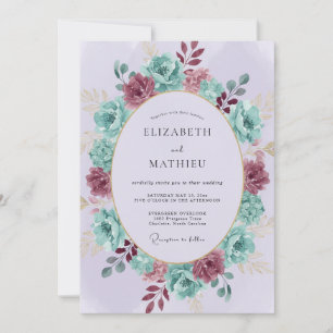 Convites Coroa Floral Borgonha Turquesa Casamento