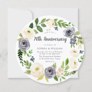 Convites Coroa Floral Branca Marinha Aniversário de 70 anos
