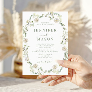 Convites Coroa Floral Branca Verde Empoeirada Casamento Boê
