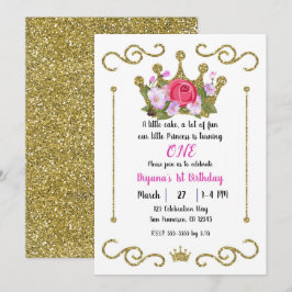Convites Coroa Floral Brilho Dourado 1 ANO Festa de Anivers