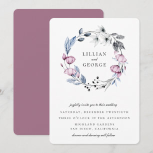 Convites Coroa Floral Casamento Azul Empoeirado Mauve
