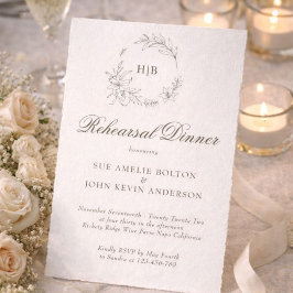 Convites Coroa Floral Clássica com Monograma de Casamento