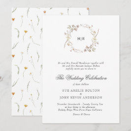 Convites Coroa Floral Clássica Monograma Sobrenome Casament