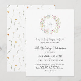 Convites Coroa Floral Clássica Monograma Sobrenome Casament