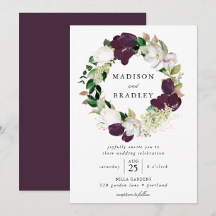 Convites Coroa Floral de Ameixa Escura Casamento