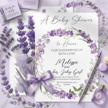 coroa floral de aquarela Lavanda Baby Shower 