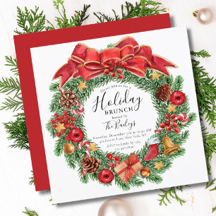 Convites Coroa Floral de Aquarela para Brunch de Natal