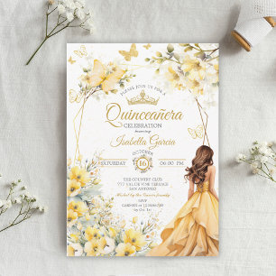 Convites Coroa Floral de Borboletas Amarelas Douradas Quinc