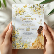 Coroa Floral de Borboletas Tiara Dourada Amarela Q
