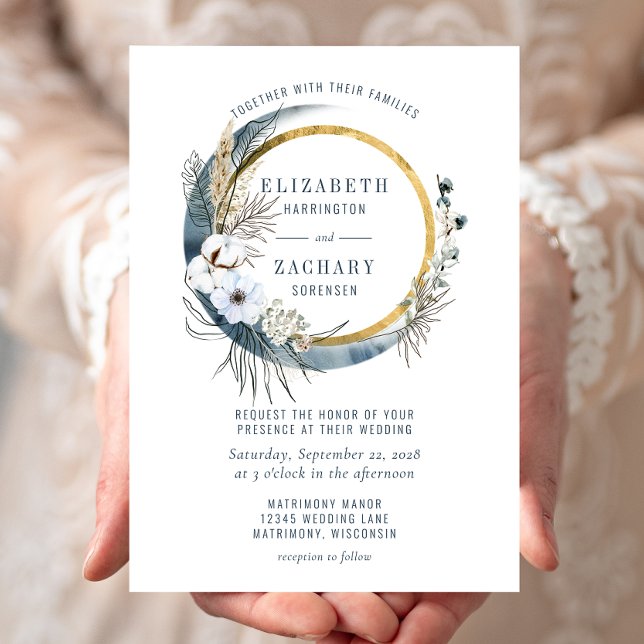 Convites Coroa Floral de Casamento Boho Blue Moon (Criador carregado)