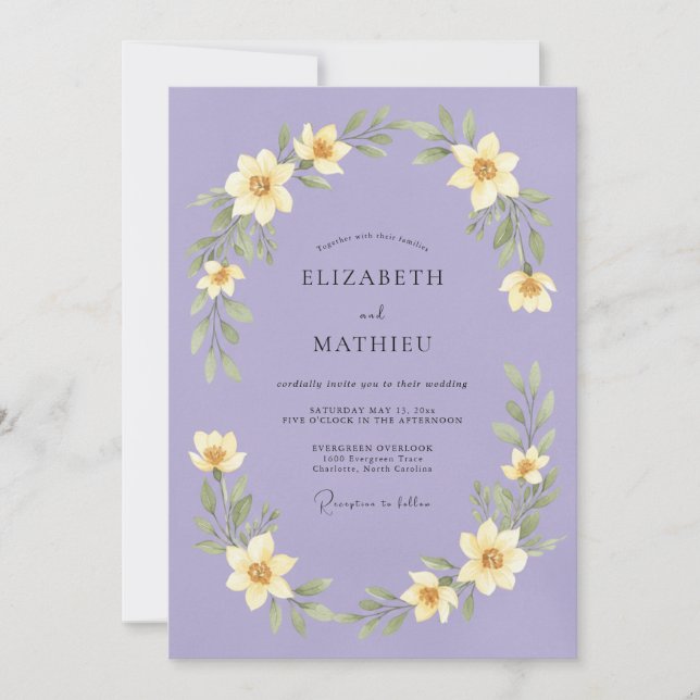 Convites Coroa Floral de Lavanda para Casamento (Frente)