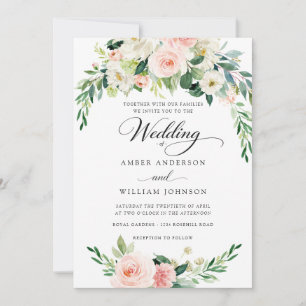 Convites Coroa Floral de Marfim Rosa Elegante Casamento