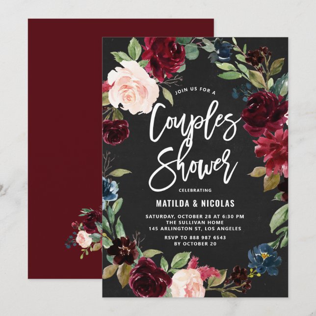 Convites Coroa Floral de Outono em Quadro Negro para Chá de (Frente/Verso)