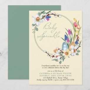 Convites Coroa Floral de Primavera Tema de Páscoa Baby Spri