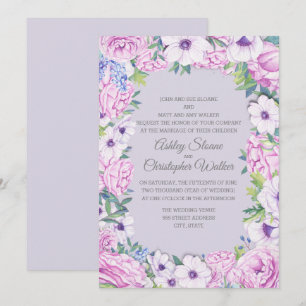 Convites Coroa Floral de Ranúnculo Roxo Anemone Casamento