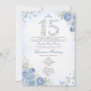 Convites Coroa Floral Dusty Blue Espanhola Borboleta 15 Ano