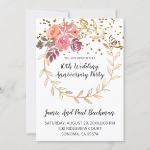 Convites Coroa Floral Elegante Brilho 10º Casamento