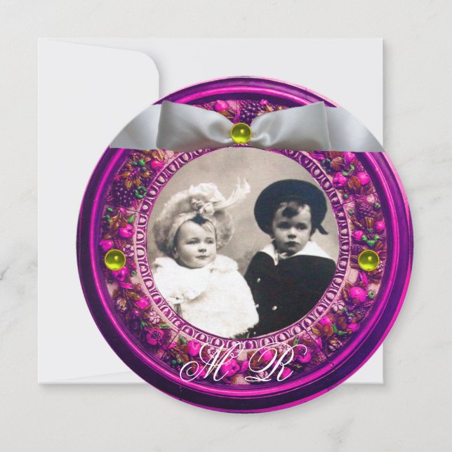 CONVITES COROA FLORAL FLORENTINA COM FITA BRANCA MONOGRAMA (Frente)