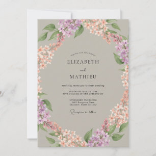 Convites Coroa Floral Lavanda Pêssego Casamento