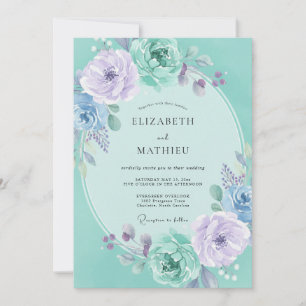 Convites Coroa Floral Lavanda Turquesa Casamento