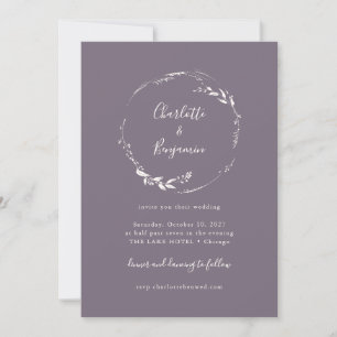Convites Coroa Floral Lilás Escura e Empoeirada Casamento S