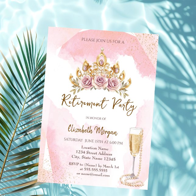 Convites Coroa Floral Pérolas e Prosecco Aposentadoria (Criador carregado)