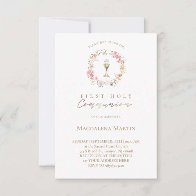 Convites coroa floral | Primeira Comunhão Santa (Frente)