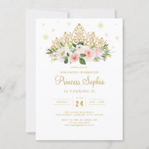 Convites Coroa Floral Princesa Brilho Rosa Dourado Aniversá