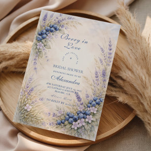 Convites Coroa Floral Romântica de Mirtilo para Chá de Noiv
