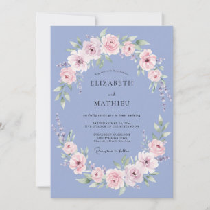 Convites Coroa Floral Romântica de Periwinkle para Casament