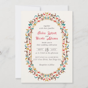 Convites Coroa Floral Romântica Elegante Moderna Casamento