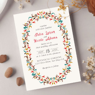 Convites Coroa Floral Romântica Elegante Moderna Casamento