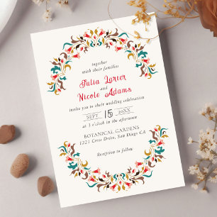 Convites Coroa Floral Romântica Elegante Moderna Casamento
