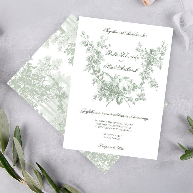 Convites Coroa Floral Romântica Sage com Casamento de Pombi (Criador carregado)