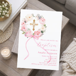 Convites Coroa floral rosa arco de menina batismo