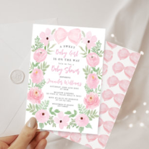 Convites Coroa floral rosa arco fofo chuveiro de bebê menin