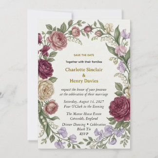 Convites Coroa Floral Rosa Borgonha Casamento Salve A Data