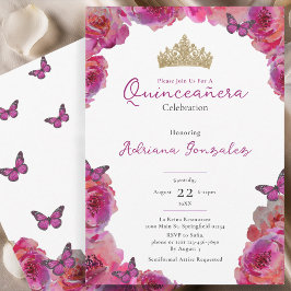 Convites Coroa Floral Rosa Elegante Quinceanera