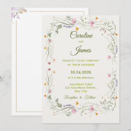 Convites Coroa Floral Rosa Romântica Casamento Clássico