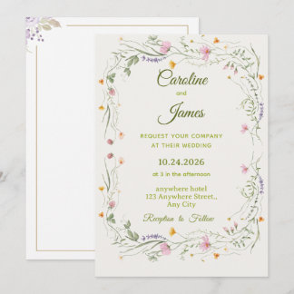 Convites Coroa Floral Rosa Romântica Casamento Clássico