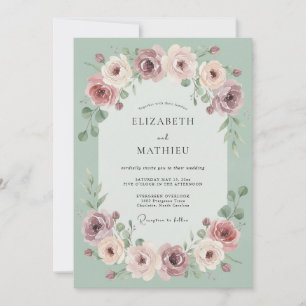 Convites Coroa Floral Rosa Sage Casamento