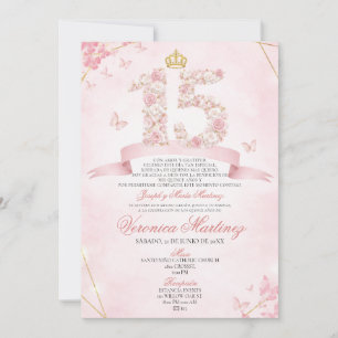 Convites Coroa Floral Rosa Spanish Blush Borboleta 15 Anos