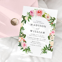 Convites Coroa Floral Rosa Suave Casamento