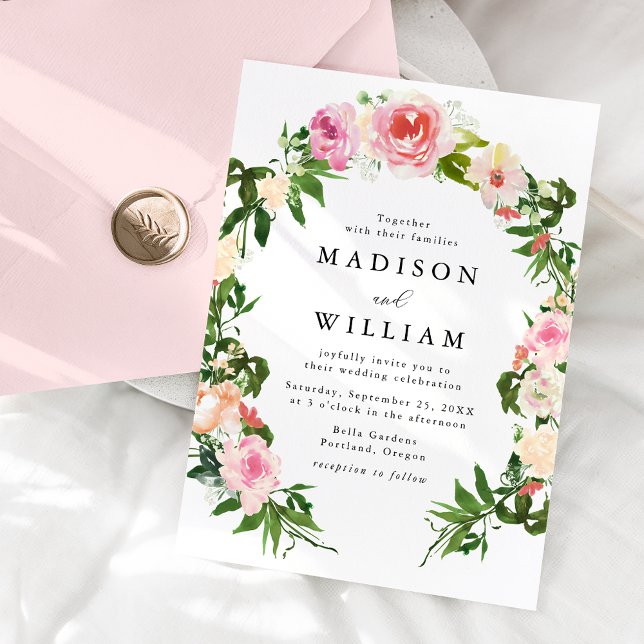 Convites Coroa Floral Rosa Suave Casamento (Criador carregado)